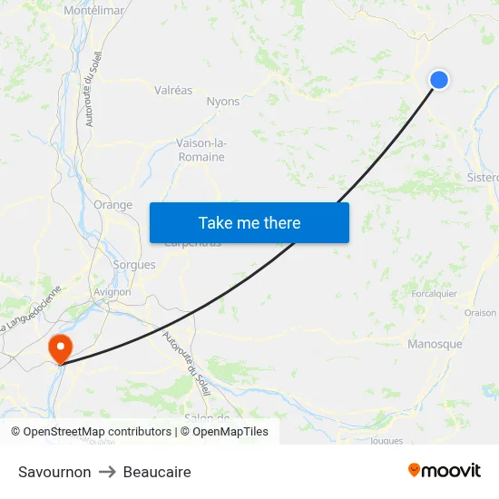 Savournon to Beaucaire map