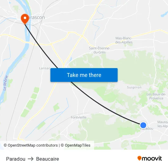 Paradou to Beaucaire map