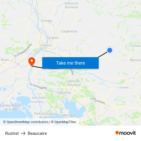 Rustrel to Beaucaire map