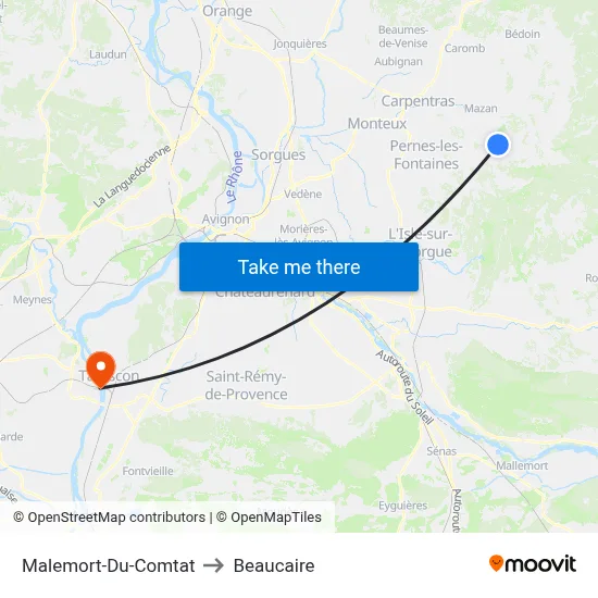 Malemort-Du-Comtat to Beaucaire map