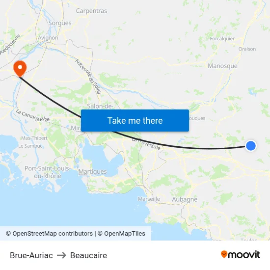Brue-Auriac to Beaucaire map