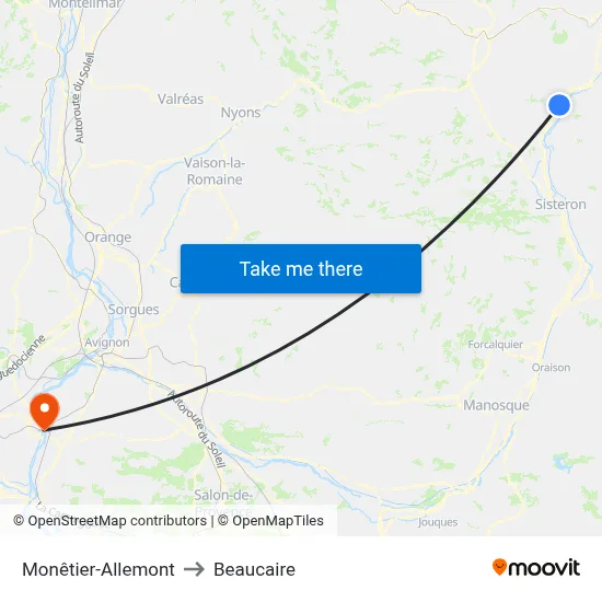 Monêtier-Allemont to Beaucaire map