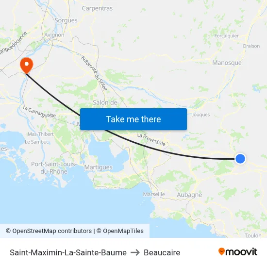 Saint-Maximin-La-Sainte-Baume to Beaucaire map