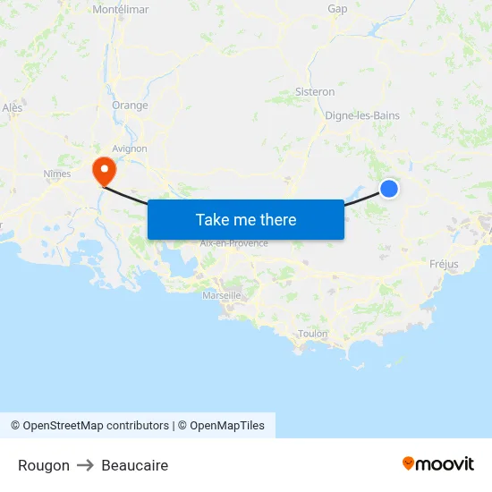 Rougon to Beaucaire map