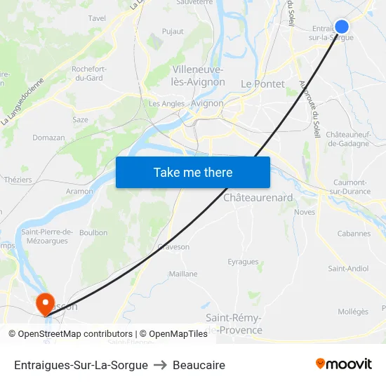 Entraigues-Sur-La-Sorgue to Beaucaire map