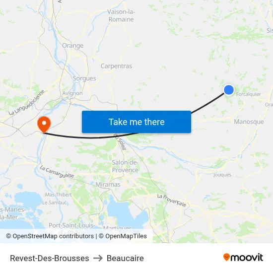 Revest-Des-Brousses to Beaucaire map