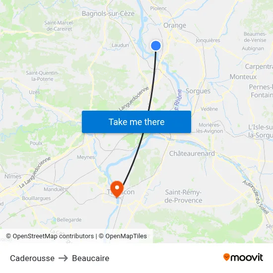 Caderousse to Beaucaire map