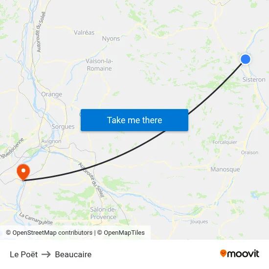 Le Poët to Beaucaire map