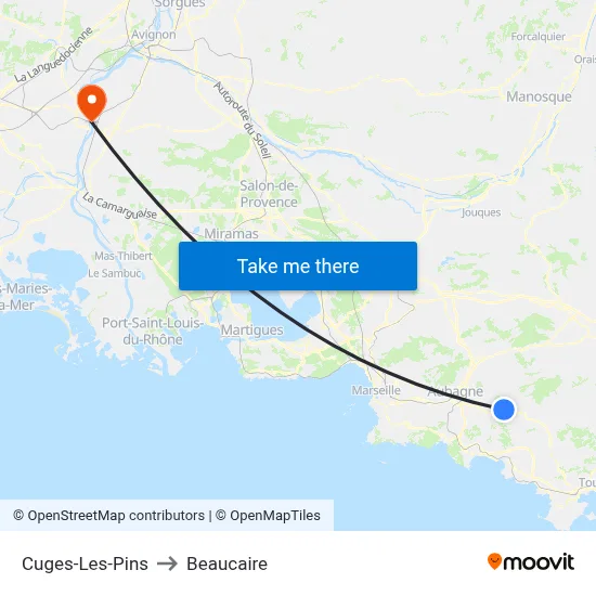 Cuges-Les-Pins to Beaucaire map
