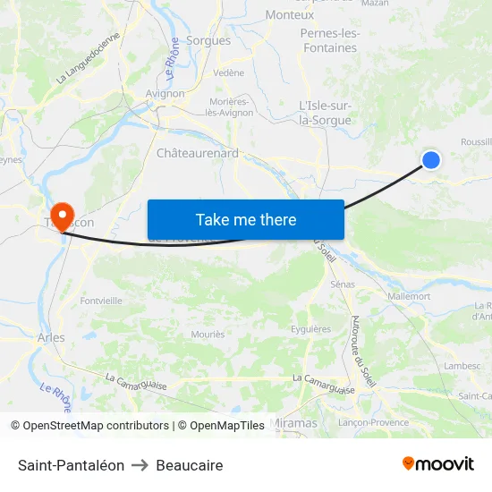 Saint-Pantaléon to Beaucaire map