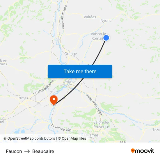 Faucon to Beaucaire map