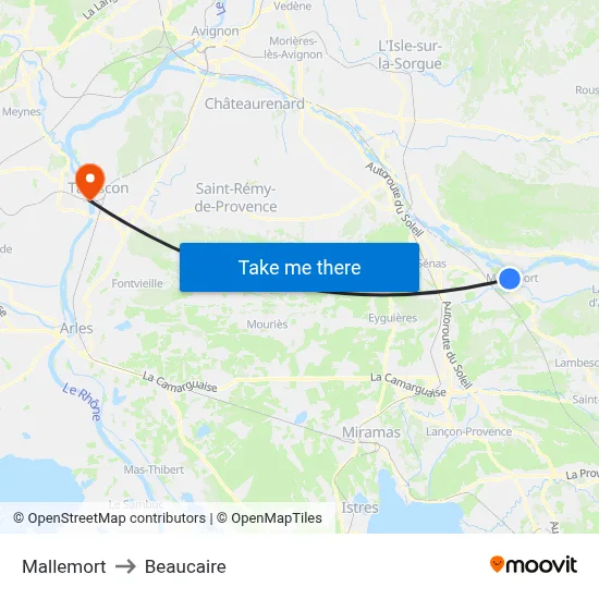 Mallemort to Beaucaire map