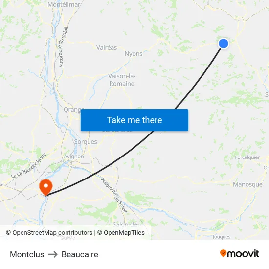 Montclus to Beaucaire map