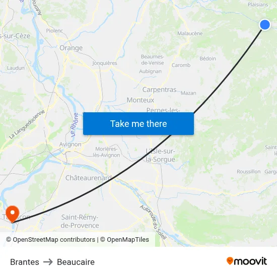 Brantes to Beaucaire map