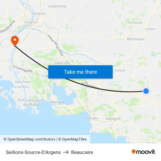 Seillons-Source-D'Argens to Beaucaire map
