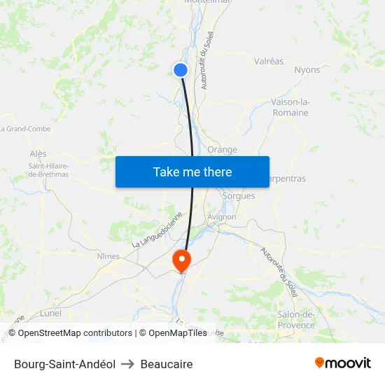 Bourg-Saint-Andéol to Beaucaire map