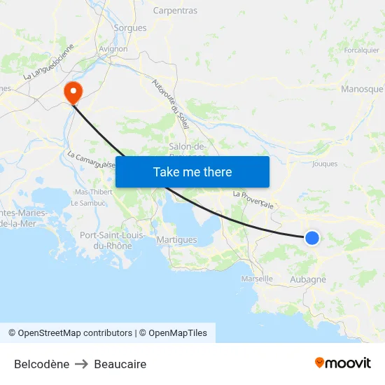 Belcodène to Beaucaire map