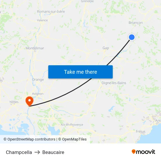 Champcella to Beaucaire map