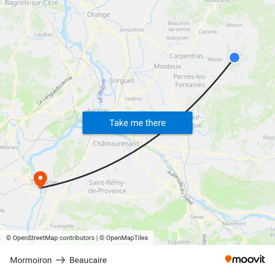 Mormoiron to Beaucaire map