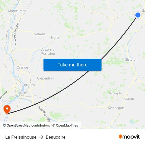 La Freissinouse to Beaucaire map