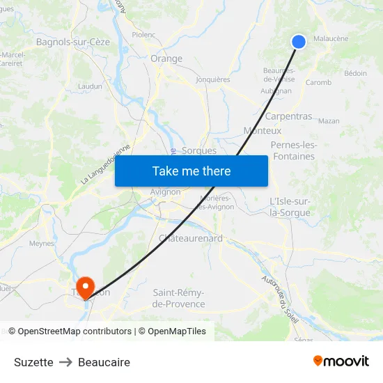 Suzette to Beaucaire map