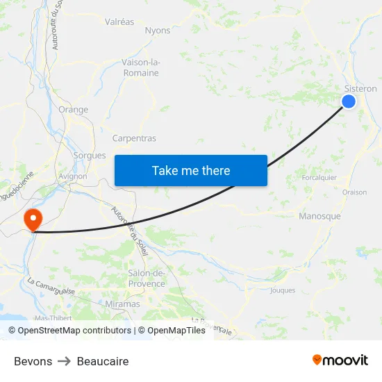 Bevons to Beaucaire map