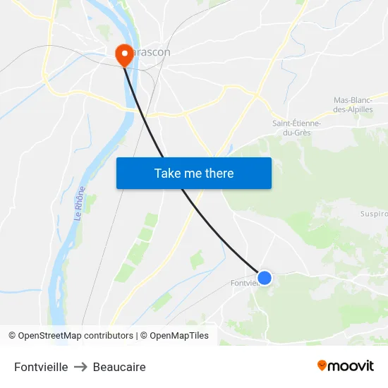 Fontvieille to Beaucaire map