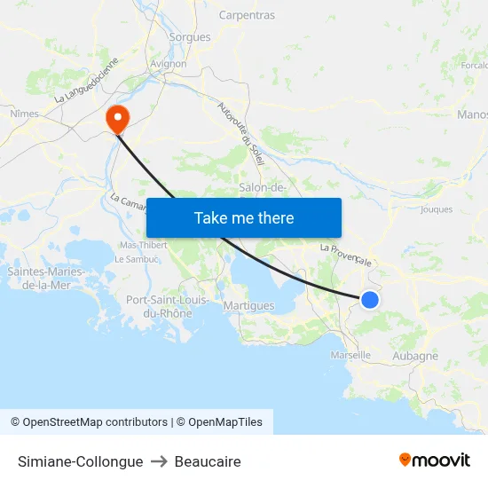 Simiane-Collongue to Beaucaire map