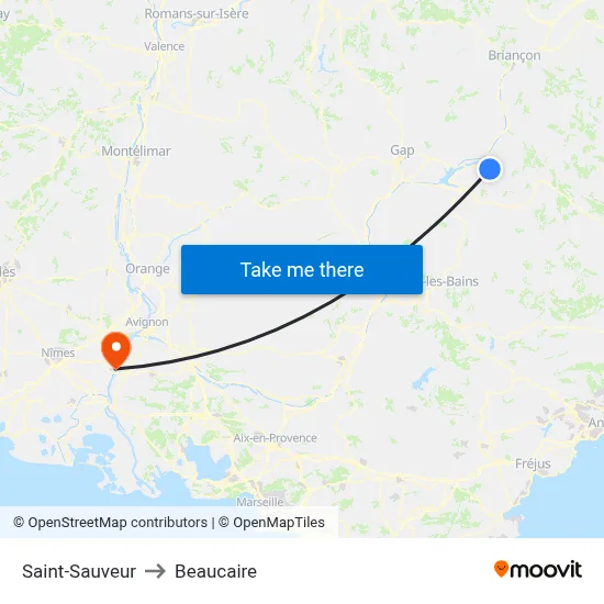Saint-Sauveur to Beaucaire map