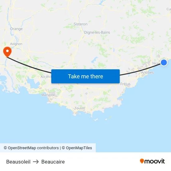 Beausoleil to Beaucaire map