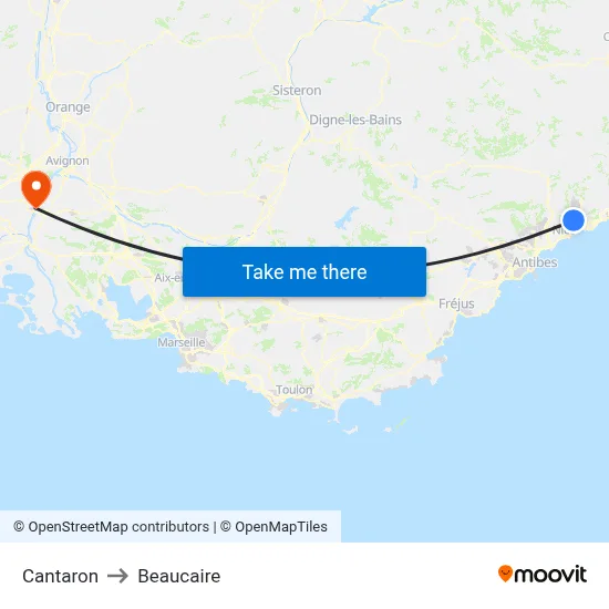 Cantaron to Beaucaire map