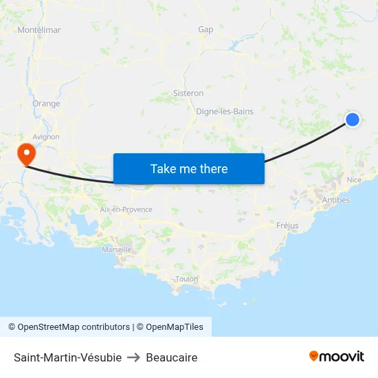 Saint-Martin-Vésubie to Beaucaire map