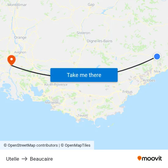 Utelle to Beaucaire map