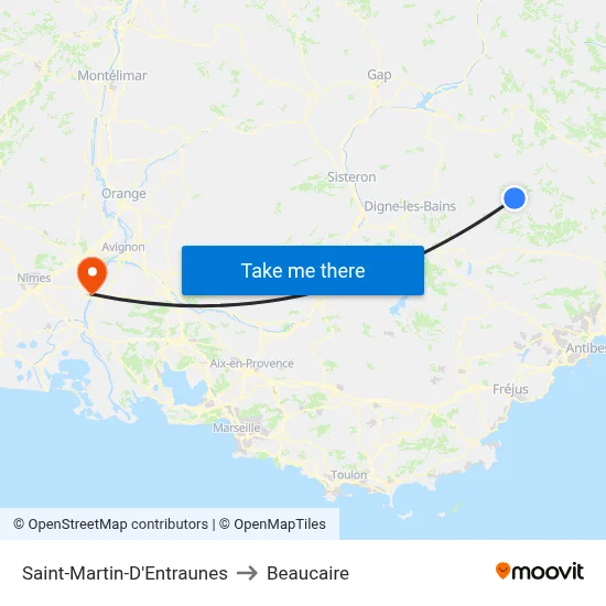 Saint-Martin-D'Entraunes to Beaucaire map