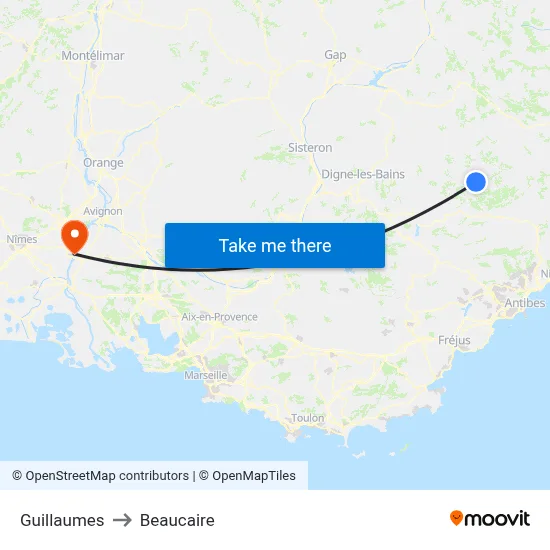 Guillaumes to Beaucaire map