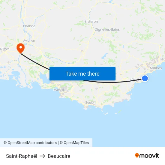 Saint-Raphaël to Beaucaire map