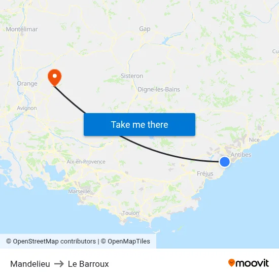 Mandelieu to Le Barroux map