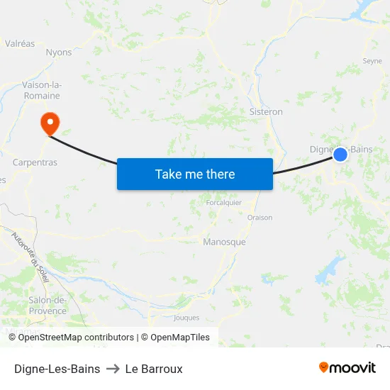Digne-Les-Bains to Le Barroux map