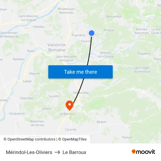 Mérindol-Les-Oliviers to Le Barroux map