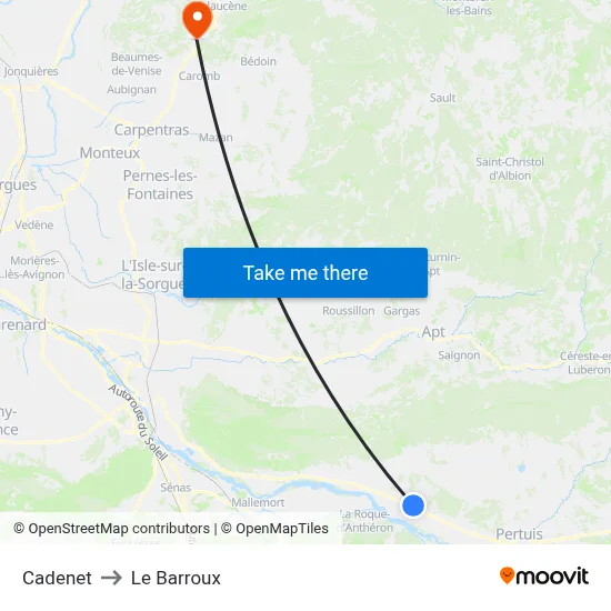 Cadenet to Le Barroux map
