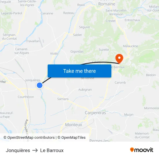 Jonquières to Le Barroux map