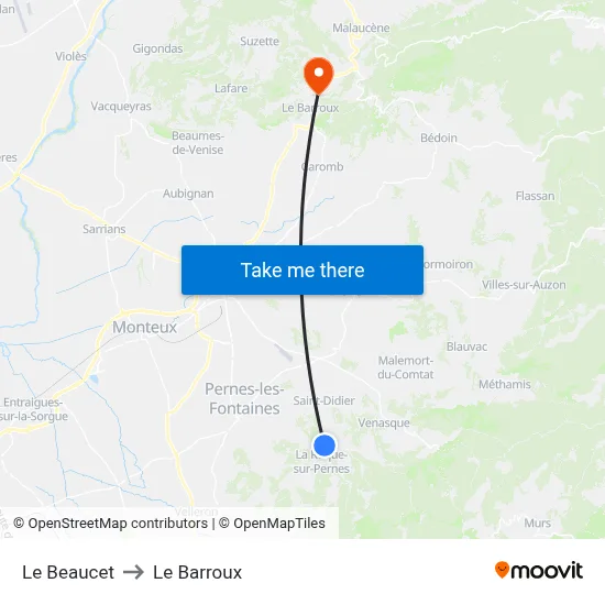 Le Beaucet to Le Barroux map