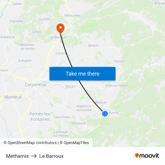 Méthamis to Le Barroux map