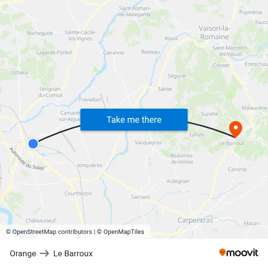 Orange to Le Barroux map