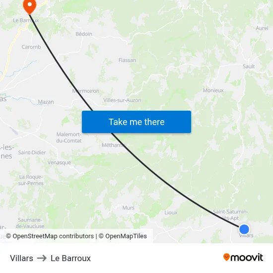 Villars to Le Barroux map