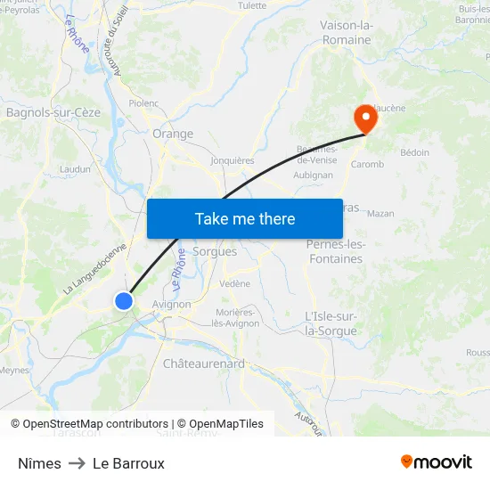 Nîmes to Le Barroux map