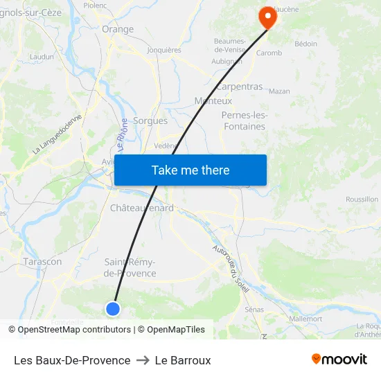 Les Baux-De-Provence to Le Barroux map