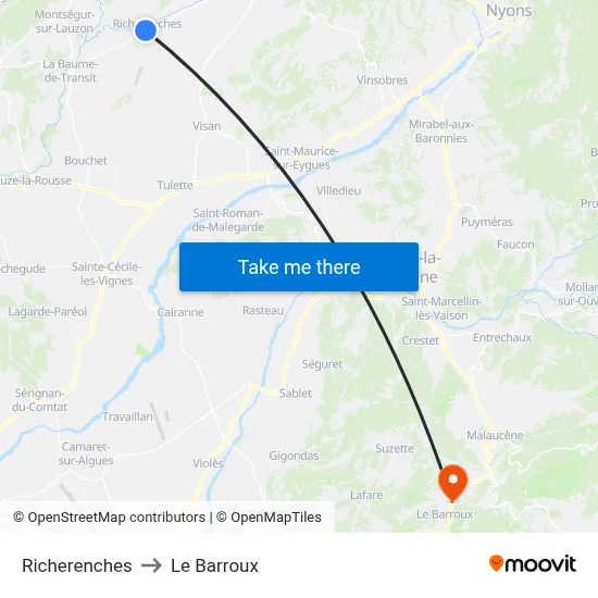 Richerenches to Le Barroux map