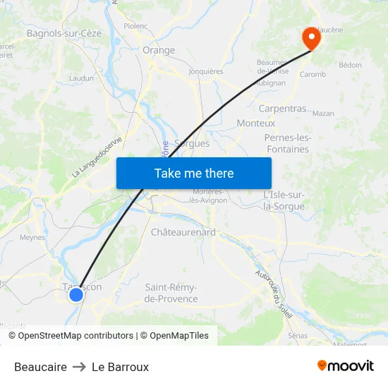 Beaucaire to Le Barroux map