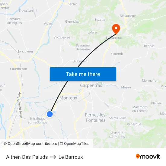 Althen-Des-Paluds to Le Barroux map